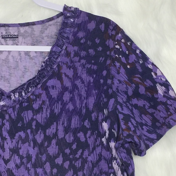 🌺 Basic Editions Purple V-neck Short Sleeve Large - Picture 3 of 13